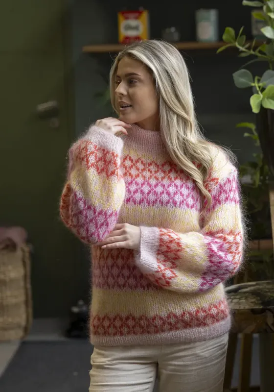 Bellezza-genser i Kid Cotton (lys rosa) | Strikkepakke
